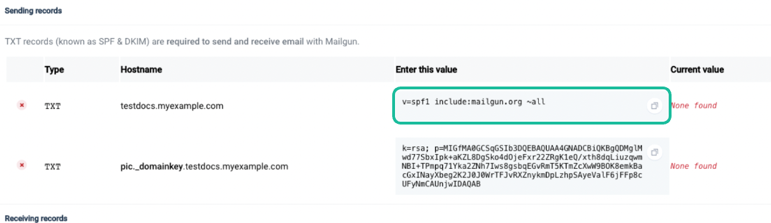 TXT Value field with the SPF record
